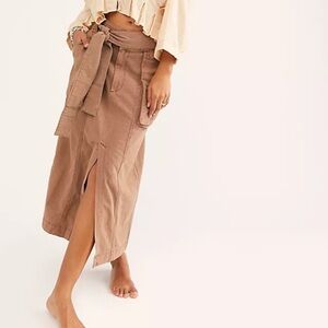 Free People Catching Feelings Midi Utility Textured Skirt